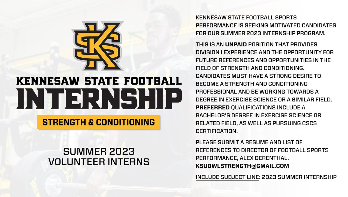 Looking for Summer Interns! Please email if interested. #EAT @kennesawstfb