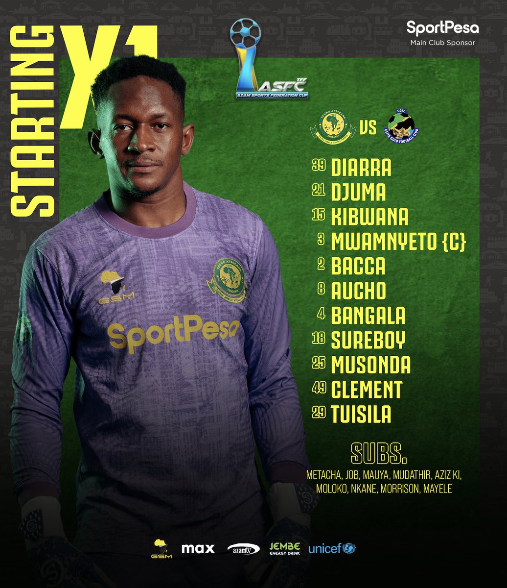 YoungAfricansSC's tweet photo. Kikosi kinachoanza dhidi Geita Gold FC #ASFC 

#TimuYaWananchi 
#DaimaMbeleNyumaMwiko https://t.co/Ud7fNihmoQ