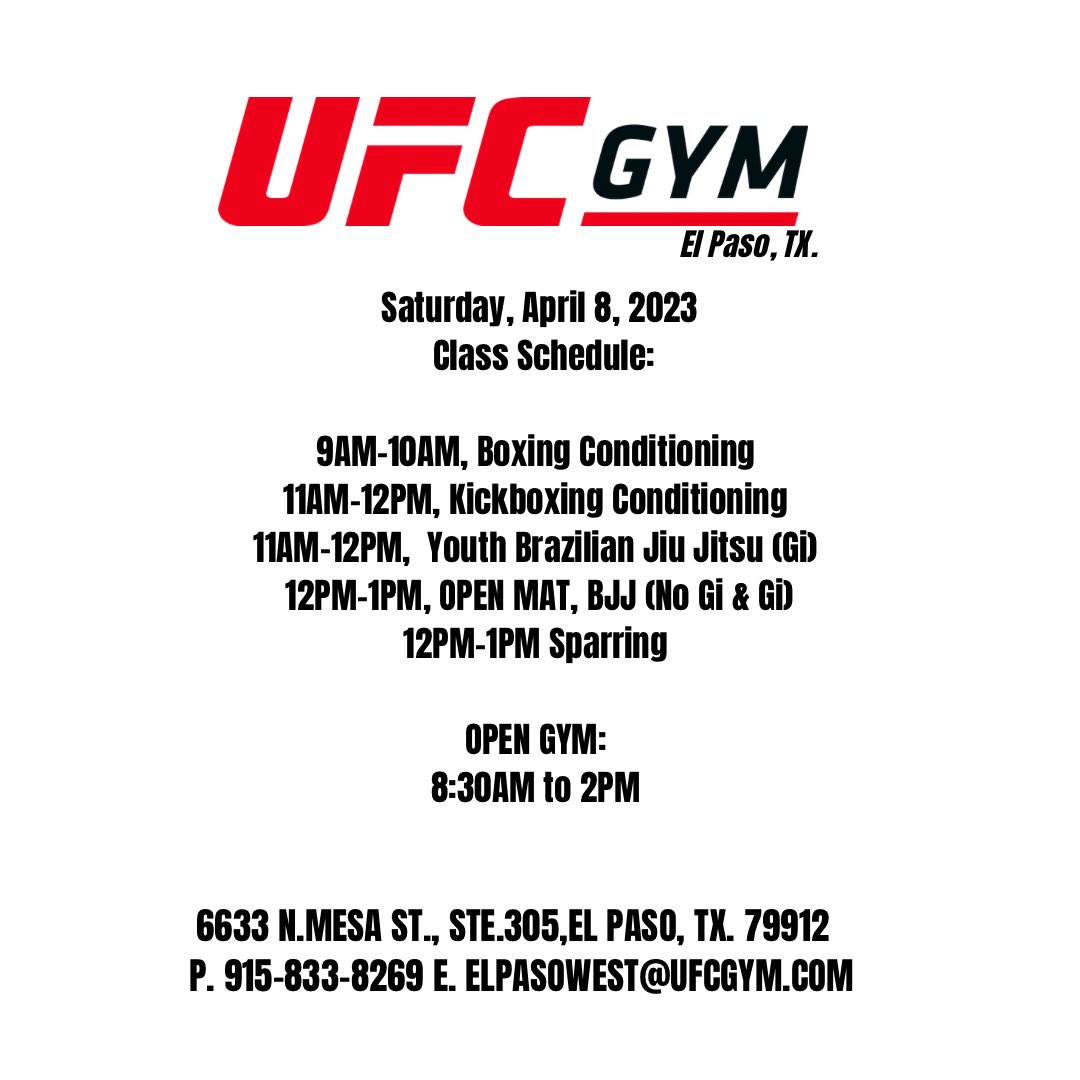 UFCGYMElPaso's tweet photo. First class is FREE! Sign Up Here ➡️https://t.co/W4U1awyYJS

#BoxingGym #WeightLossJourney #getinshape https://t.co/OjsFz2PlHi