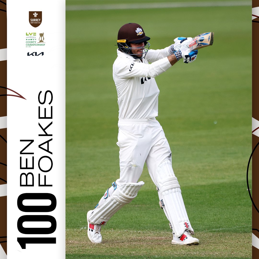 Incredible century, Ben Foakes 🤩

He reaches 100 from 93 balls 👏 

🤎 | #SurreyCricket