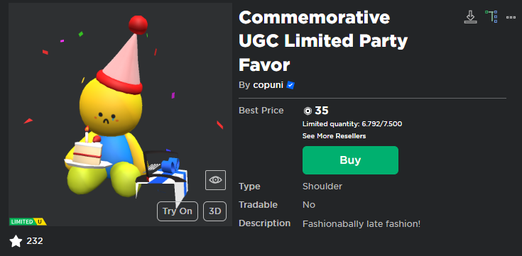 Commemorative UGC Limited Party Favor