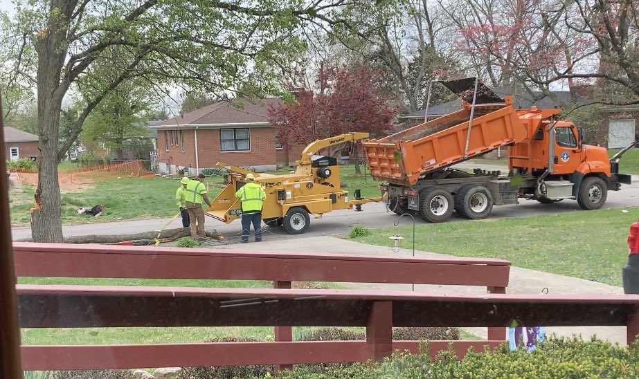 etimerding's tweet photo. @MarcWeinbergWX @LouisvilleMayor Kudos to Metro Government for quickly coming to clean the debris! A call has been placed to 311 to determine if the rest of the tree needs to go or it can be safely saved. https://t.co/yhWXVGnkAB