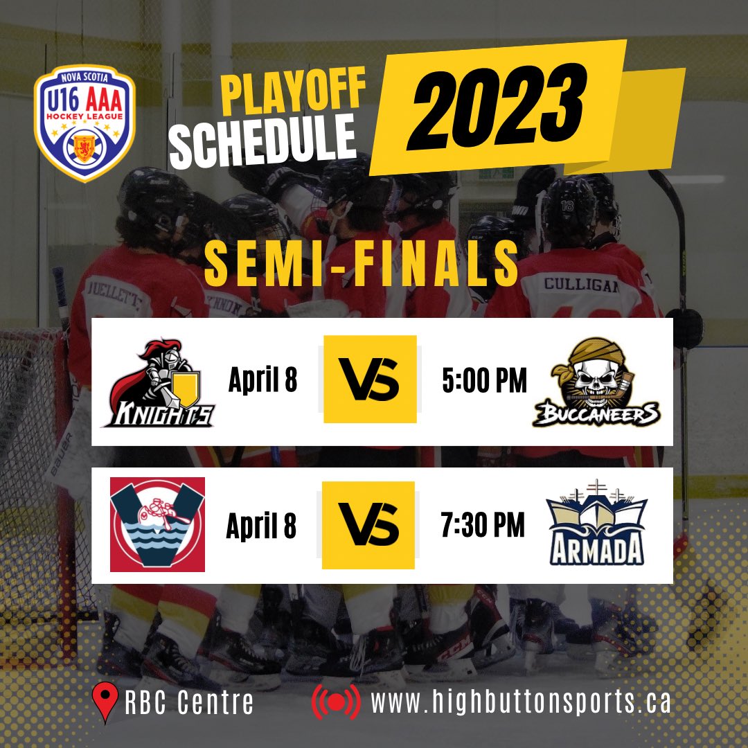 After a spectacular round robin performance, The Knights are headed to semi’s in first place! They’ll play the Buccaneers at 5:00 pm. Livestream is available at highbuttonsports.ca. Let’s go, Knights!! #GoKnights⚔️🏒