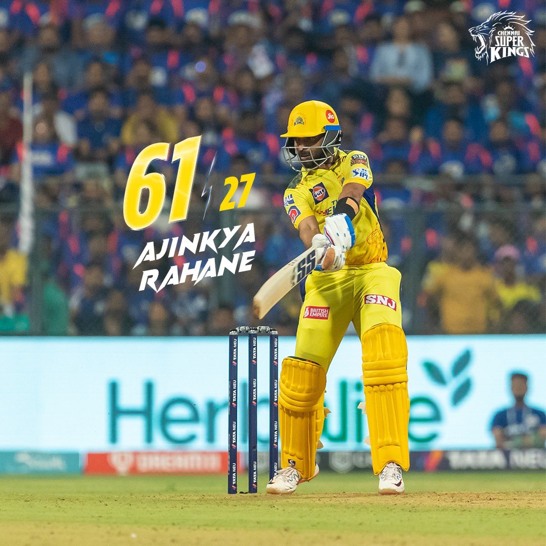 ChennaiIPL's tweet photo. Wankhede cha Raja! 👑

#MIvCSK #WhistlePodu #Yellove 🦁💛 @ajinkyarahane88 https://t.co/UDWVddBaJo