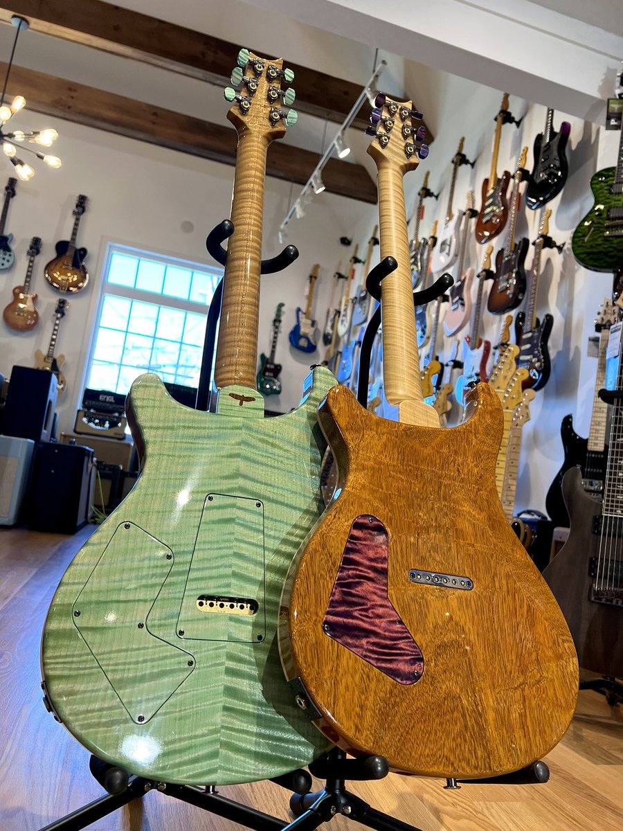 Paul Reed Smith Private Stock guitars available at Brian’s! Key Lime Modern Eagle V Replicant Purple Custom 24 Which would you choose? #guitar #guitarist #guitars #prs #prsguitars