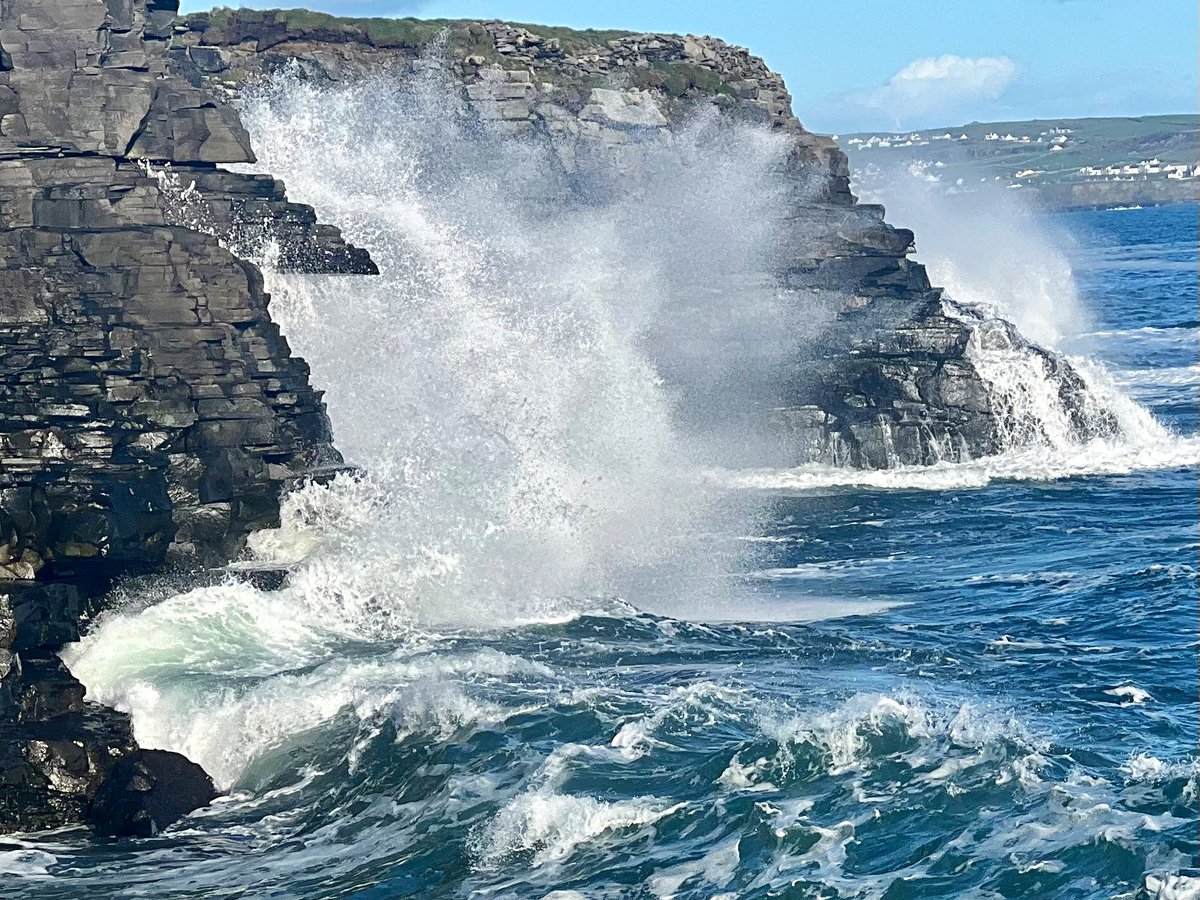 Waves churn and crash against the #Cliffside. Power, energy and drama on display. #100daysofwalking #WildAtlanticWay #waves #AtlanticCoast #ThePhotoHour #countyclare #Easter2023