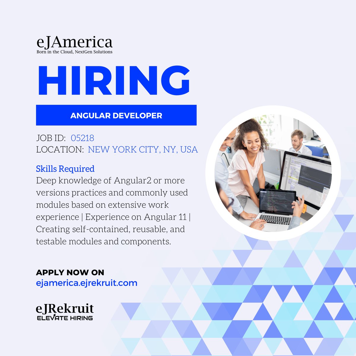 Apply Now - ow.ly/pltv50NCU1e

Want to work on meaningful projects that impact users? We're looking for an Angular developer to help us achieve this goal.

#angulardeveloper #angularjobs #hiringangulardeveloper #angularjobopening #angularjs #jobopening #hiringnow