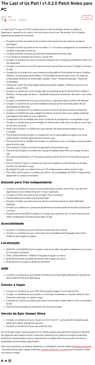 Naughty Dog diz que está investigando os problemas de The Last of