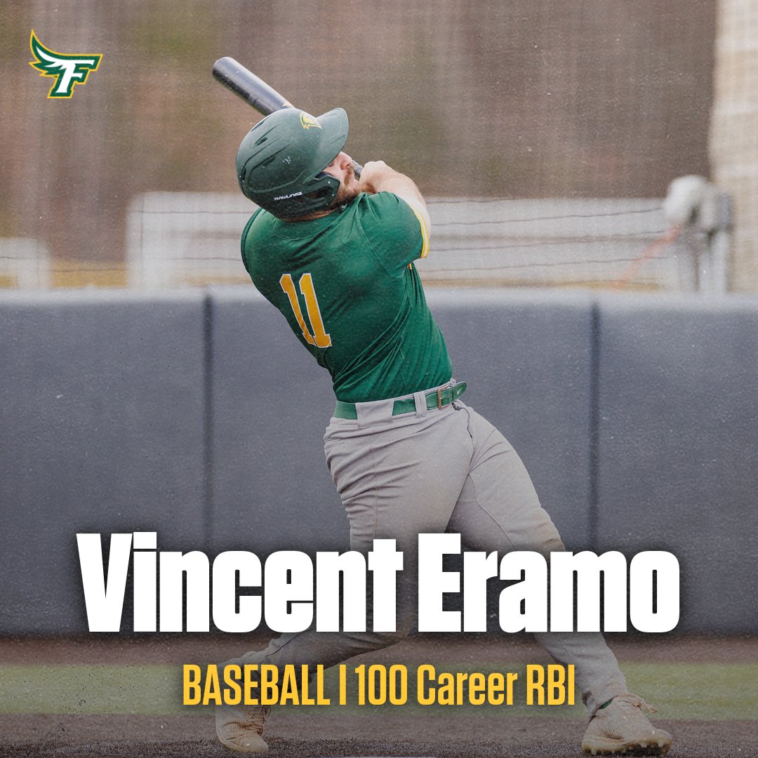 FSU_Falcons's tweet photo. ⚾️Milestone Alert⚾️
Congrats to @FSUFalconsBSB senior Vincent Eramo, who collected his 100th career RBI during game one against Salem State yesterday afternoon. #100thCareerRBI #FearTheFlock #TheFalconWay https://t.co/DM0uqU2Nru