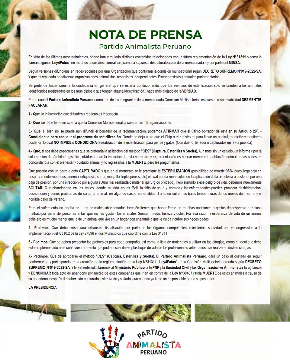 Partido Animalista Peruano tweet media