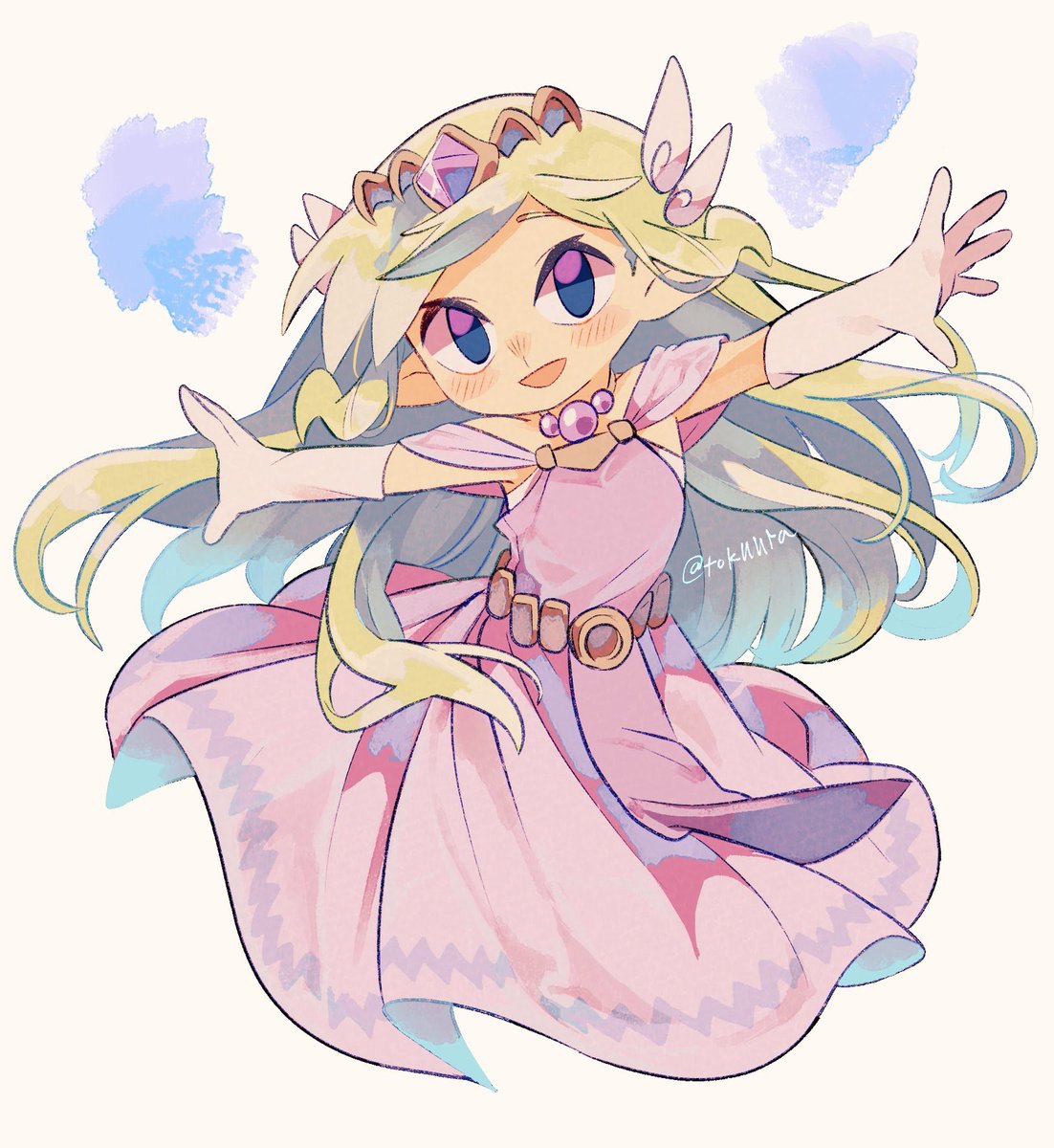 princess zelda 1girl long hair pink dress floating hair blonde hair gloves blue eyes  illustration images