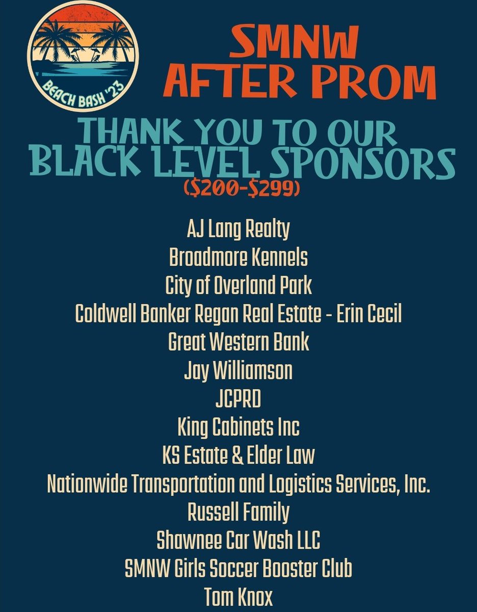 BIG THANK YOU to these donors who have supported After Prom,  enabling us to provide this "party with a purpose" giving students a fun, safe option to hang with their friends in the hours after prom! Donating online is quick and easy: smnwptsa.org/afterprom23