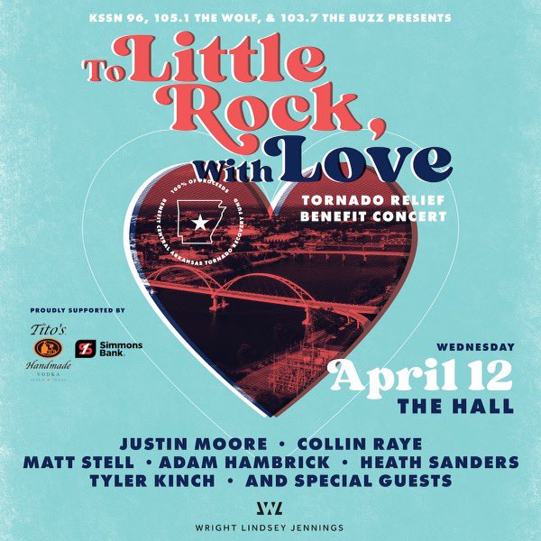 MattStellMusic's tweet photo. Let’s get together for a good cause! All proceeds go toward the Central Arkansas Tornado Recovery Fund. Grab your tickets here —> https://t.co/GhhruuYYqy #tornadorelief #countryforacause #littlerock https://t.co/esA9B2o0UM