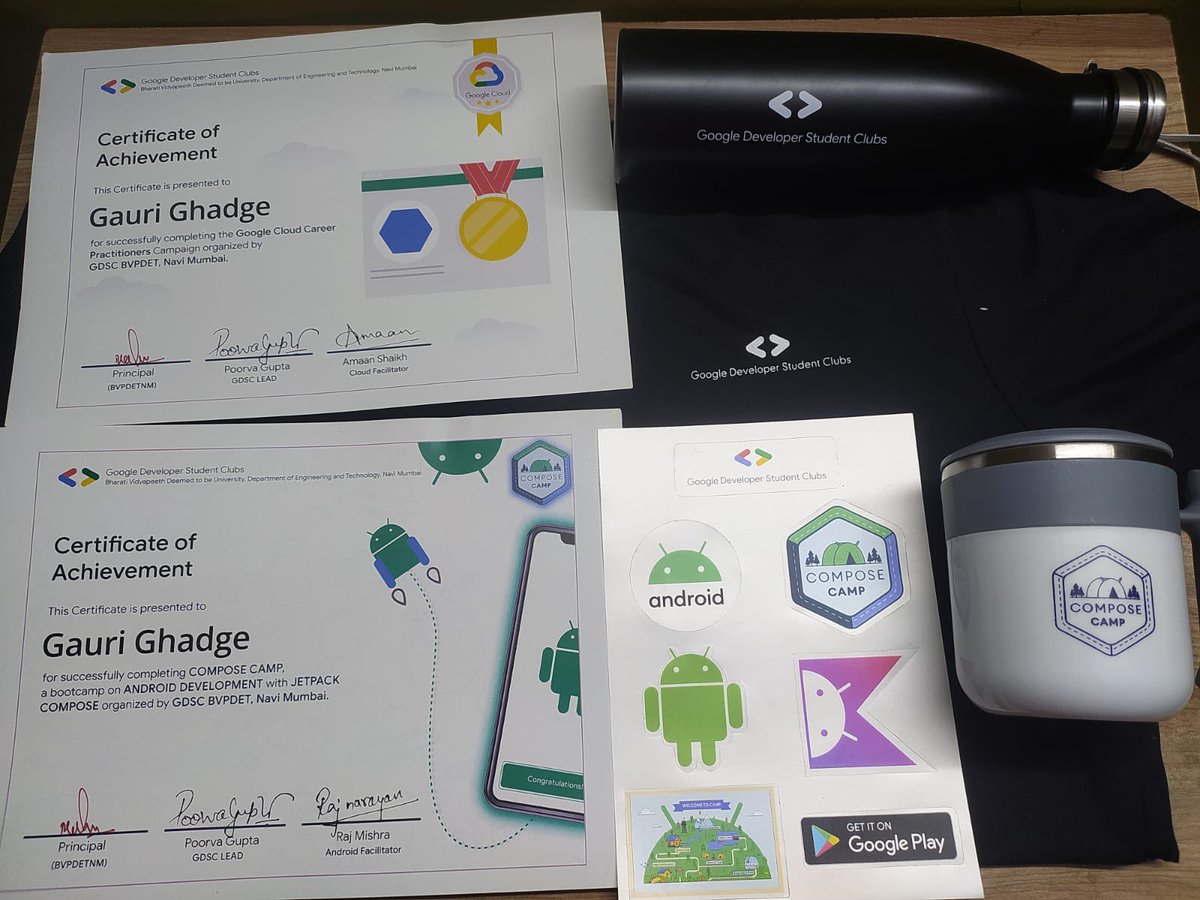 gdscbvp's tweet photo. GDSC BVP DET felicitated 40+ students for achievements in ANDROID COMPOSE CAMP facilitated by Raj Narayan Mishra &amp; GCCP CAMPAIGN facilitated by Amaan Shaikh
The felicitation was done by Faculty Coordinator Prof. M Ahmer Usmani &amp; GDSC lead Poorva Gupta 
#google #googlestudents https://t.co/skVnUpFy1w