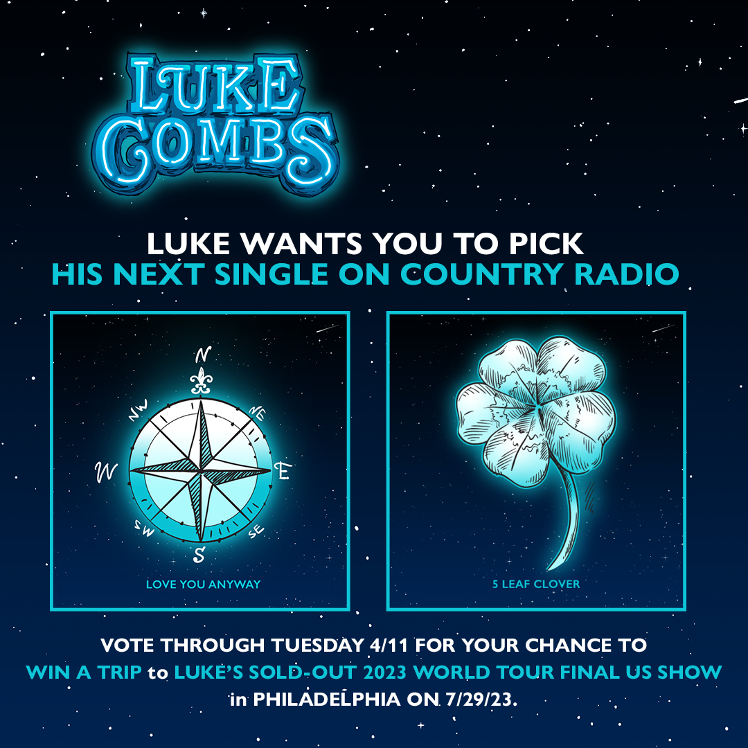 AMCOUNTRYCNTWN's tweet photo. .@lukecombs is asking YOU, the fans, to select his next song to climb the chart here at ACC!
@kixbrooks & @suzannalexander discuss the battle between #LoveYouAnyway & #5LeafClover during this weekend's News.
🗳️ And, don't forget to VOTE @ https://t.co/tOn6ZtCB5S! https://t.co/FRQSym9UI2
