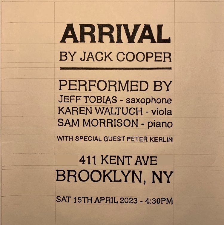 Robert F. Mnemonic Jr. (@jefftobiasspac) on Twitter photo This is one week away. Most people know Jack Cooper from <a href="/m0dernnature/">Modern Nature</a> & other groups, but recently he’s been composing potent works of musical stillness akin to those of Morton Feldman. This is the U.S. premiere of a piece which will be released via <a href="/astspiritsrec/">Astral Spirits</a> this summer. This is one week away. Most people know Jack Cooper from <a href="/m0dernnature/">Modern Nature</a> & other groups, but recently he’s been composing potent works of musical stillness akin to those of Morton Feldman. This is the U.S. premiere of a piece which will be released via <a href="/astspiritsrec/">Astral Spirits</a> this summer.