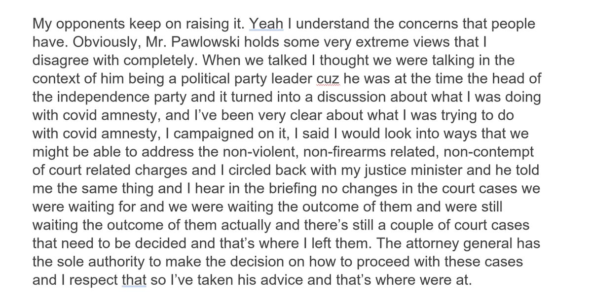 Here's the transcript from Premier Danielle Smith's radio show this morning, where she says her call with Artur Pawlowski was intended as her talking to another political party leader, and that he changed the subject on her. #yeg #Yyc #ableg