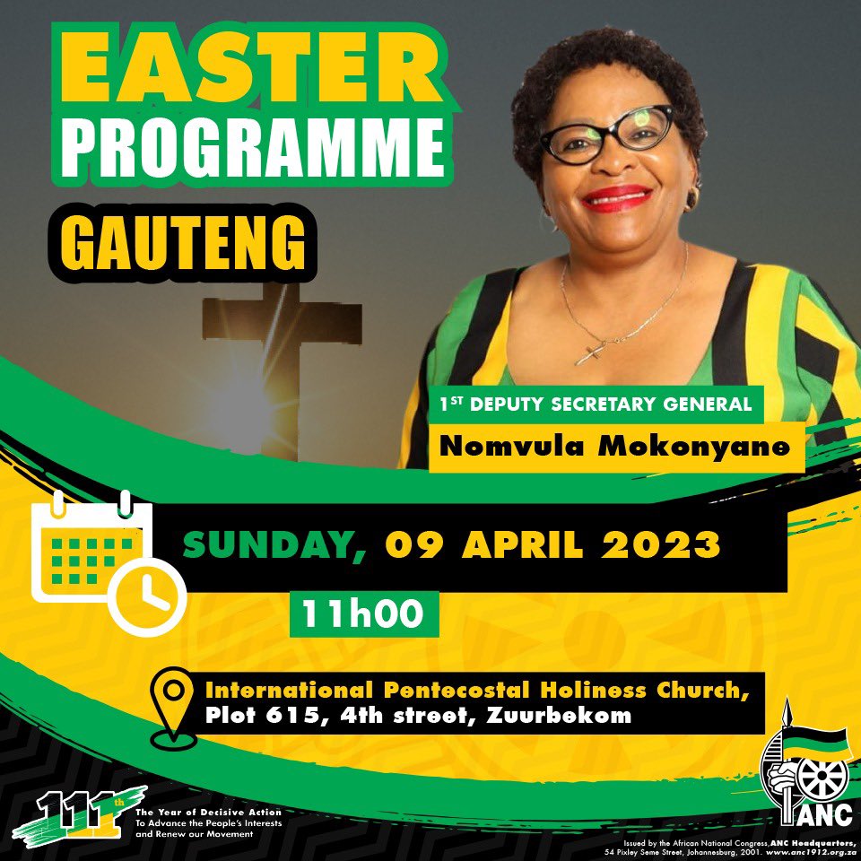 On Sunday , 09 April 2023 @myANC Officials will attend services at various churches throughout the country as part of the Easter weekend pilgrimage. #ANCinChurch #ANCEaster #ANCRenewal