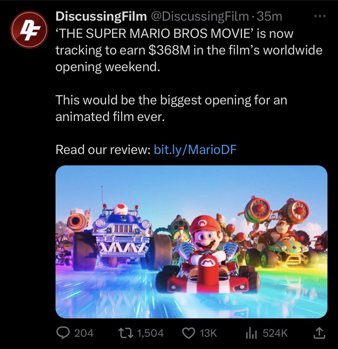 It's funny that Nintendo refused to do a movie for such a long time after the 90s Super Mario movie flopped. I bet they're kicking themselves for waiting! 

Can't wait for a future Zelda movie or TV series and maybe a live-action Pokémon movie? Endless possibilities now.