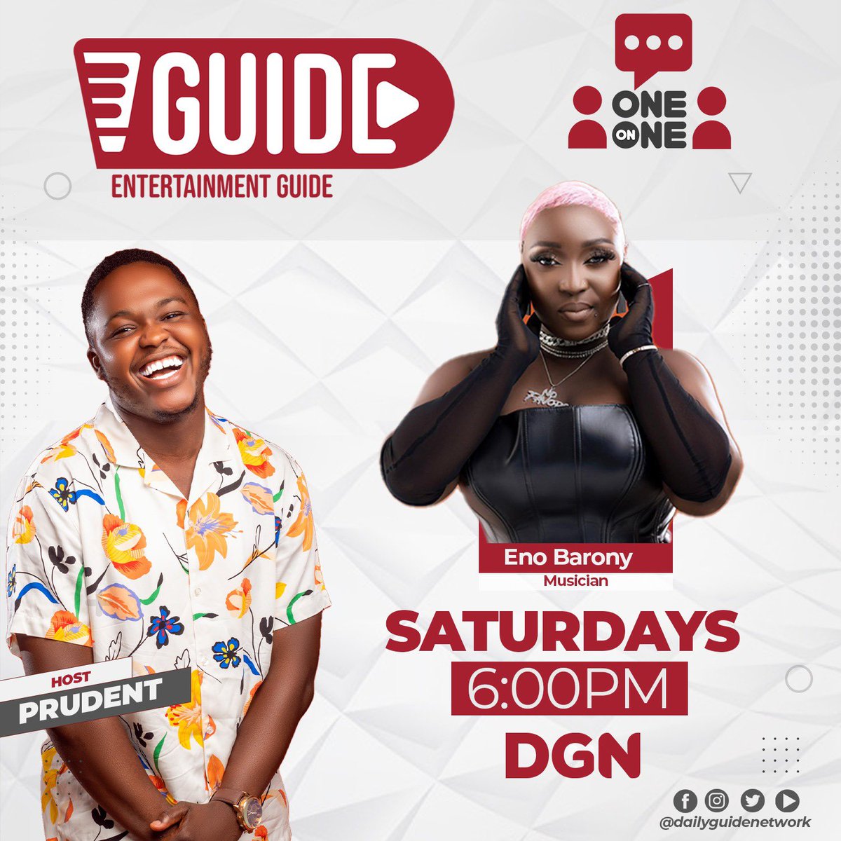 prudenthimself's tweet image. I’m hosting the rap goddess @eno_barony and my brothers @KingBygone & @onlydhamie_ on the show today.
#DailyGuideNetwork #eguide #enobarony #prudenthimself #24thVGMA