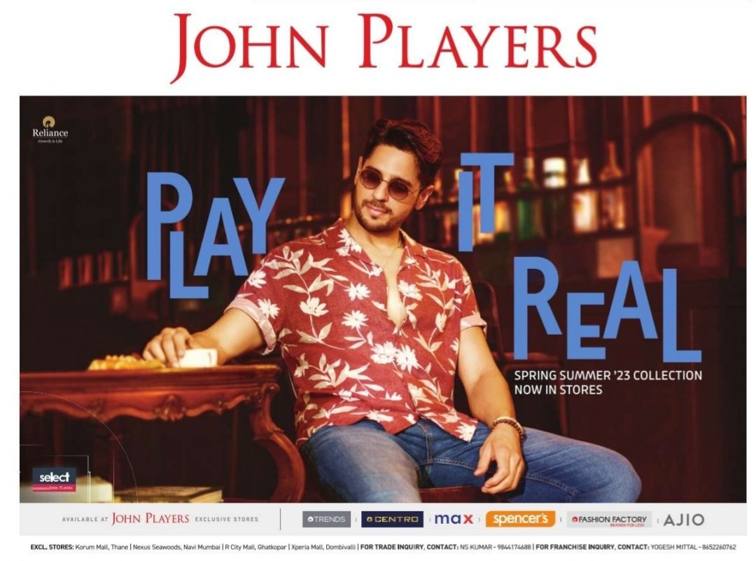 SidharthFC_'s tweet photo. PRINT: @SidMalhotra for John Players ad on Times Of India 💥
Via - @bombaytimes
#SidharthMalhotra #JohnPlayers #PlayItReal #SidXJohnPlayers https://t.co/h3O7KwpAPj