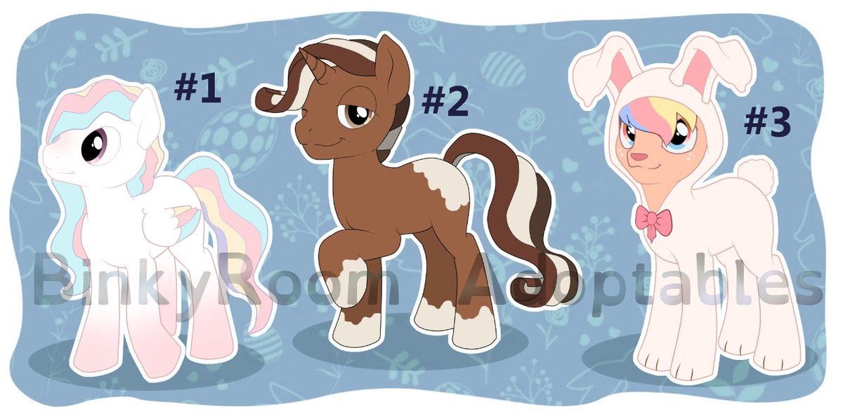 Ends today! (っ °Д °;)っ
For now, only #1 has a bid (5 usd, their starting price!)

#adoptables #endingsoon #mlp #easter