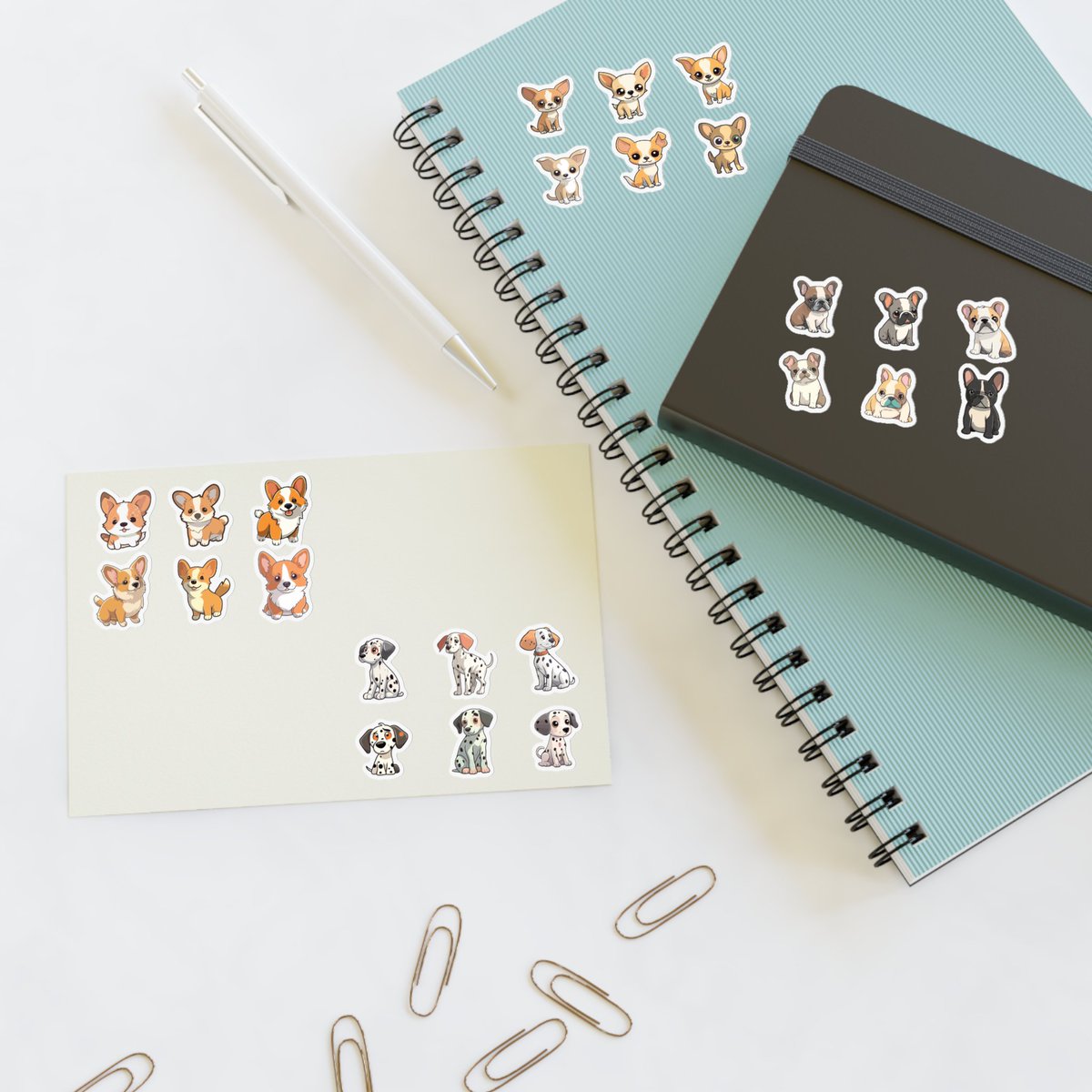 RheaNyxDesigns's tweet photo. CUTENESS overload! New sticker sheets with adorable Dalmatians, Chihuahuas, Corgis &amp; frenchies ! 🐾There's a holographic set for extra fun! #cutestickers #scrapbookingstickers #corgistickers #frenchbulldogstickers #holographicstickers #uniquestickers #petstickers #etsyshop https://t.co/jjk71RcuuL
