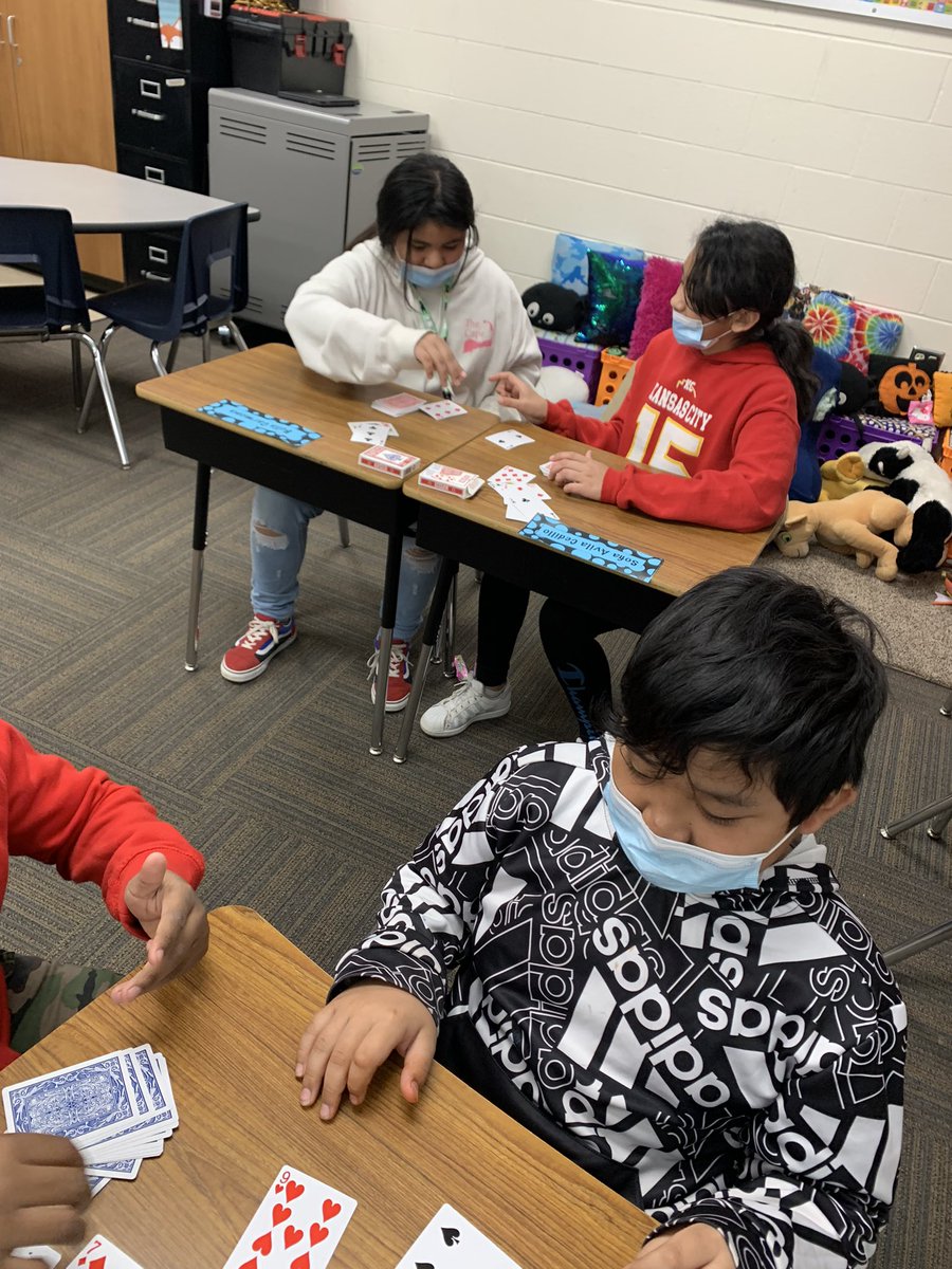 Chastain4HG's tweet photo. After working so hard on State Testing the last 2 weeks we needed a break from technology, but still needed to practice our math fluency skills. Multiplication War for the win. #engaged #focused @HazelgroveKck https://t.co/kl8zWbl0VW