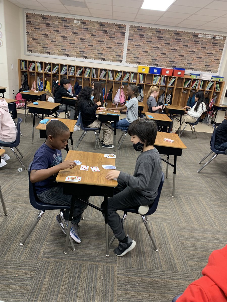 Chastain4HG's tweet photo. After working so hard on State Testing the last 2 weeks we needed a break from technology, but still needed to practice our math fluency skills. Multiplication War for the win. #engaged #focused @HazelgroveKck https://t.co/kl8zWbl0VW