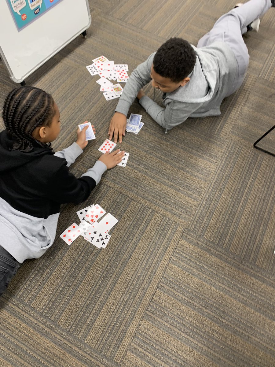 Chastain4HG's tweet photo. After working so hard on State Testing the last 2 weeks we needed a break from technology, but still needed to practice our math fluency skills. Multiplication War for the win. #engaged #focused @HazelgroveKck https://t.co/kl8zWbl0VW