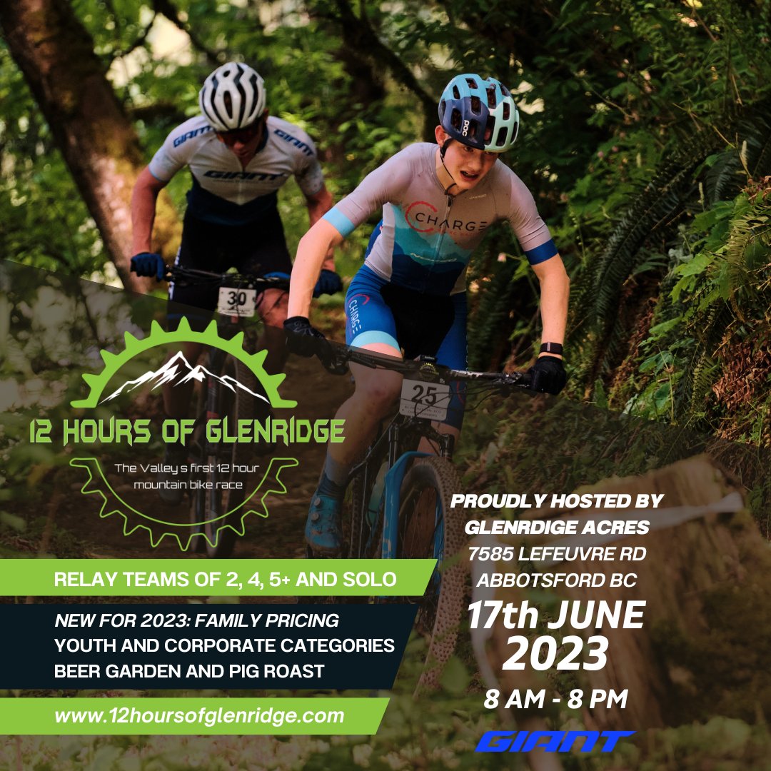 GlenridgeAcres's tweet photo. #12hoursofglenridge
Located just east of #FortLangley in the iconic #GlenValley, the race takes place on private property with room for onsite parking, race tents, and options for overnight camping.
https://t.co/y7a4OOzTaU
#mtbbc #FraserValley
#AbbotsfordEvents
@CyclingBC https://t.co/0KygjuGsj1