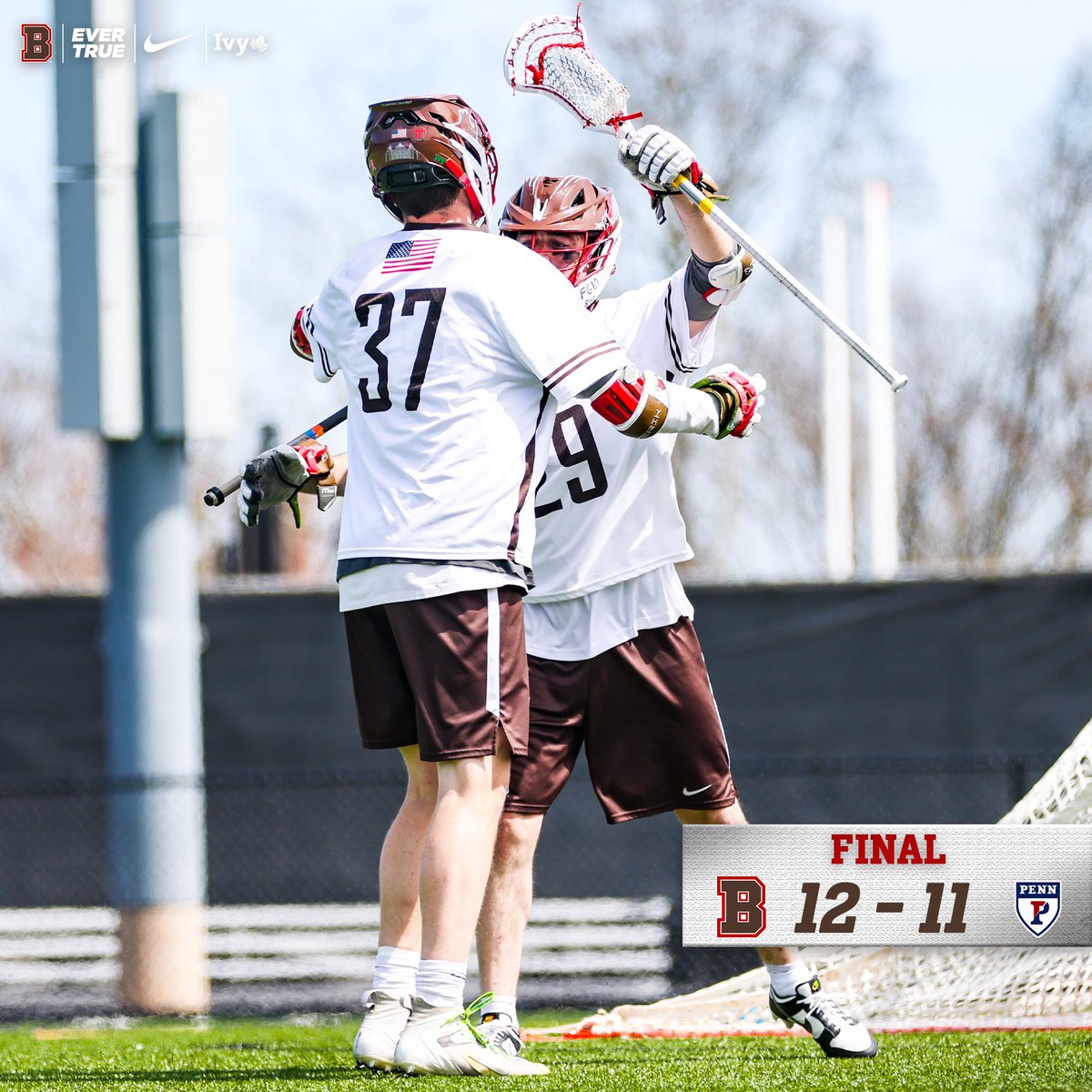 BrownU_MLAX's tweet photo. Bears take a 12-11 come-from-behind win over the 14th-ranked Quakers! 

#EverTrue https://t.co/pcDX69EGOH