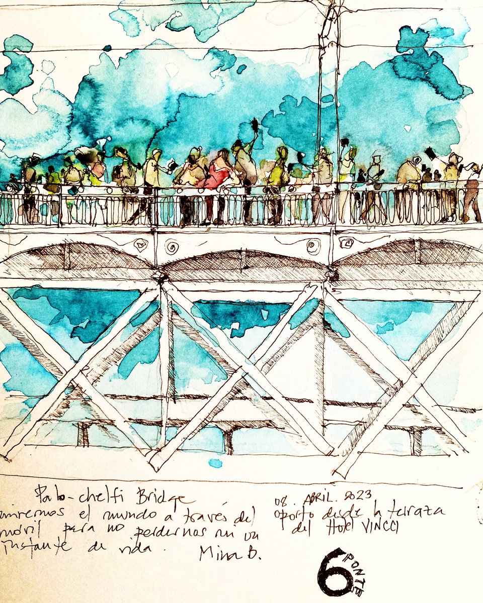 El puente de los selfies. Desde la terraza del  6 Ponte. #porto #oporto #ponteluiz <a href="/vincci_hoteles/">Vincci Hoteles</a>  #watercolor #cuadernodeviaje #dibujorapido #schmincke #artterapy #pintoloqueveo