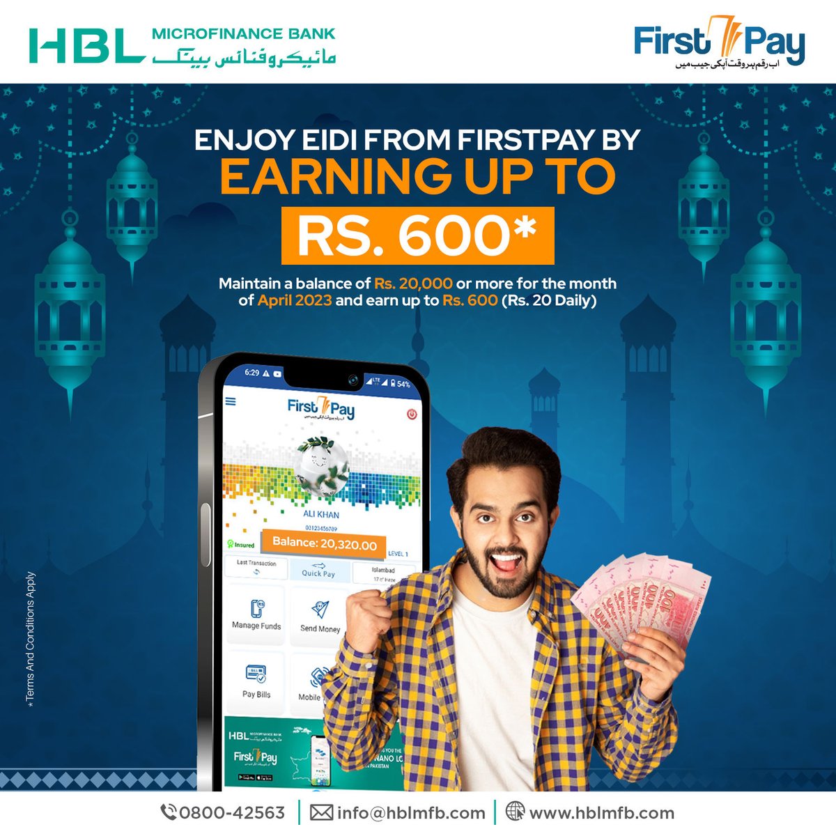 HBLMfBDigital's tweet photo. Let your savings grow for you!
Keep a balance of Rs. 20,000 or more in your FirstPay wallet for April 2023 and earn up to Rs. 600*.

Download the app!

T&amp;Cs Apply:
https://t.co/ShxXKZ6gbE

#FirstPay #WalletBalance #EarnMoney #April2023 #LimitedTimeOffer #StartNow https://t.co/ADEgBFIAQ9