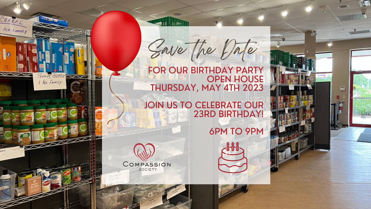🗓 Save the Date!
Celebrate our Birthday Party and join us at our OPEN HOUSE!
🎈 Take a tour, meet our volunteers and staff, donate, enjoy and celebrate with us!

Thursday, May 4th
6pm to 9pm
1881 Fairview Street
(Mandarin Plaza)

compassionsocietyofhalton.com
