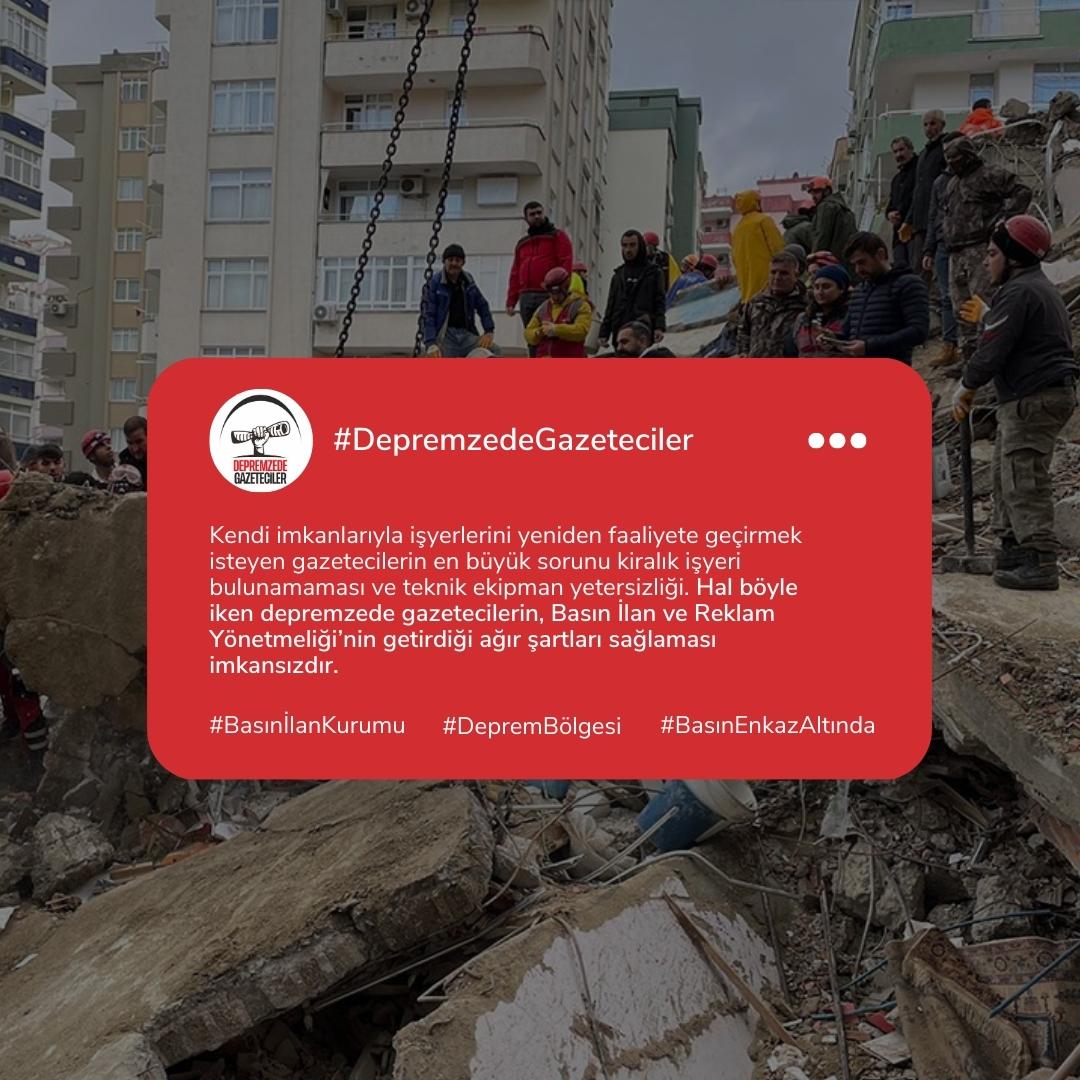 Depremzede Gazetecilerin ev ve işyerleri yıkıldı! Kiralık işyeri en büyük sorunlardan biri!
<a href="/RTErdogan/">Recep Tayyip Erdoğan</a> <a href="/tcbestepe/">T.C. Cumhurbaşkanlığı</a> <a href="/basinilankurumu/">Basın İlan Kurumu</a> <a href="/caviterkilinc/">Cavit ERKILINÇ</a> <a href="/fahrettinaltun/">Fahrettin Altun</a> <a href="/mahirunal/">Mahir Ünal 🇹🇷</a> #depremzedegazeteciler #basınenkazaltında #BasınİlanKurumu #deprembolgesi