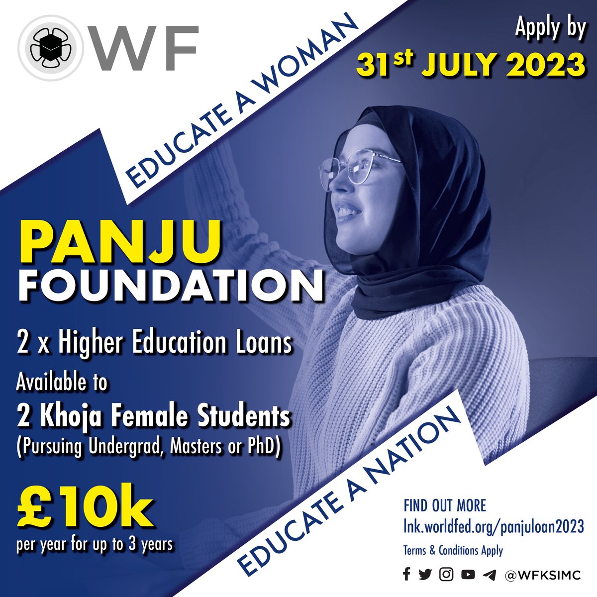 WFKSIMC's tweet photo. The World Federation and the Panju Foundation are eager to empower Khoja female students the chance to study further within their chosen field. The Loan will be available for two Khoja female students who wish to pursue higher education studies.

Find out: https://t.co/JDvWqNc4Ed https://t.co/I5SOf2HdLH