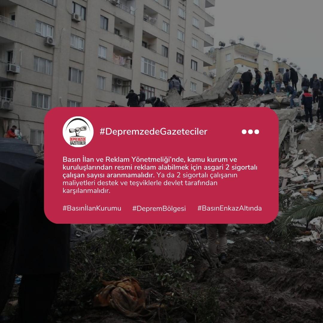 Depremzede Gazetecilerin devlet desteğine ihtiyacı var!
<a href="/RTErdogan/">Recep Tayyip Erdoğan</a> <a href="/tcbestepe/">T.C. Cumhurbaşkanlığı</a> <a href="/basinilankurumu/">Basın İlan Kurumu</a> <a href="/caviterkilinc/">Cavit ERKILINÇ</a> <a href="/fahrettinaltun/">Fahrettin Altun</a> <a href="/mahirunal/">Mahir Ünal 🇹🇷</a> #depremzedegazeteciler #basınenkazaltında #BasınİlanKurumu #deprembolgesi