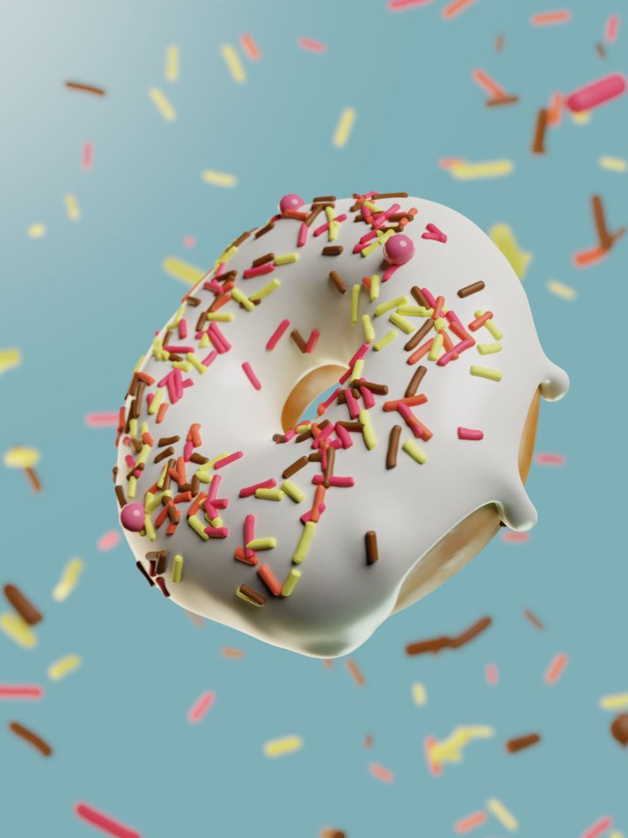 Ray7an_art's tweet photo. Celebrating my first animated doughnut 😋😍 happy with the results although the compositing didn’t work in animation render.  Thanks @andrewpprice #doughnuttutorial #Blender3d #blender https://t.co/nZuIdWsv3x