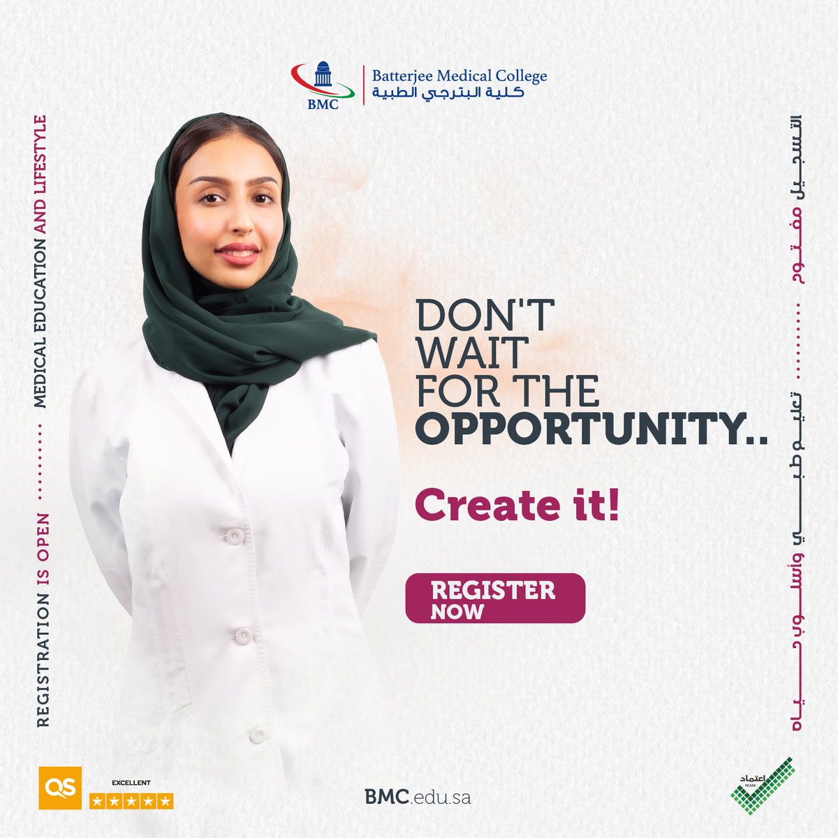 Bmcjed's tweet photo. Do not wait for the opportunity; CREATE IT !
#bmc_college #registration_open #medicine #jeddah #aseer https://t.co/8x9dkRP5Rt