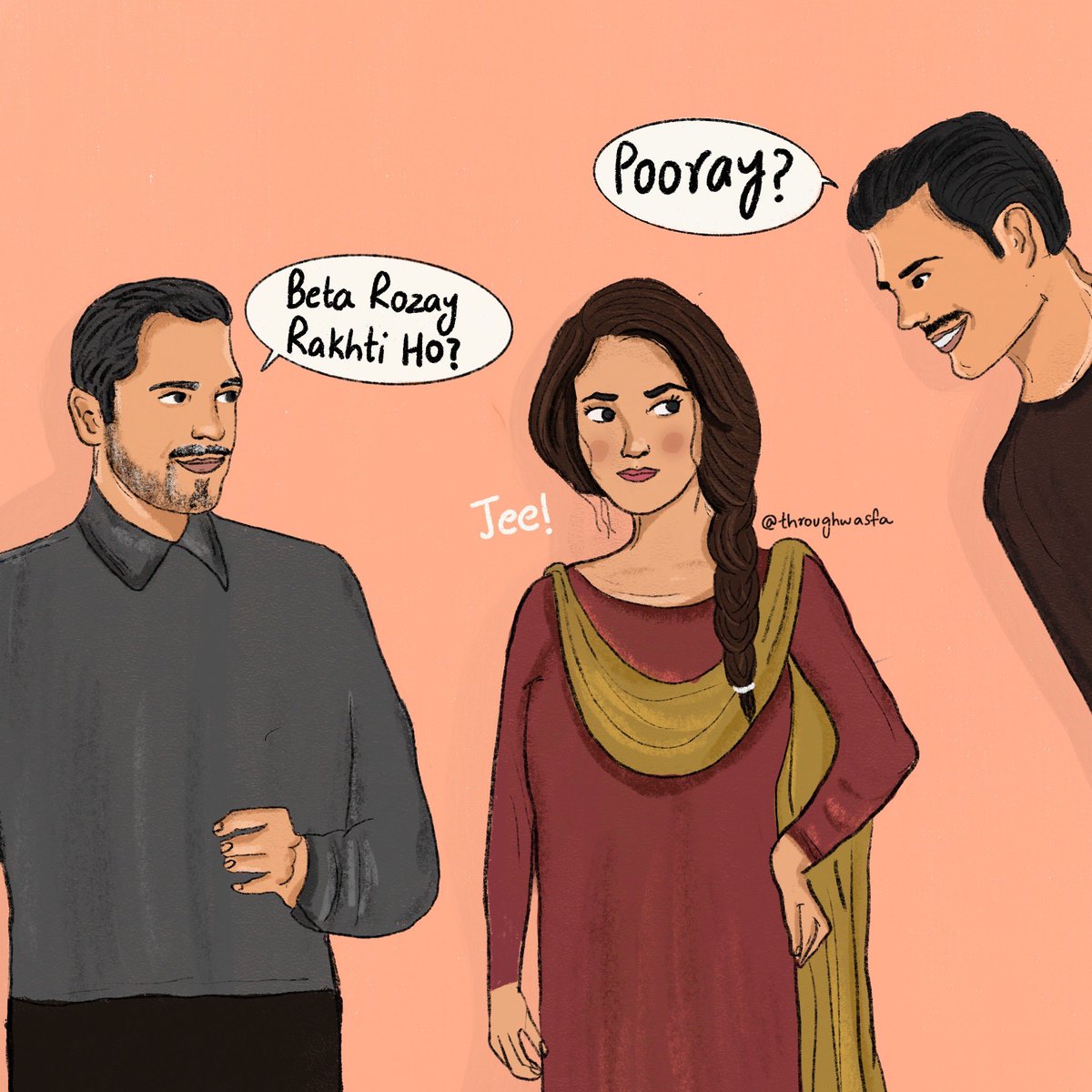 And there are some annoying people who ask such questions for "fun" 
Asking girls about their fasting status during this time can be insensitive and may make them uncomfortable.
It is important to respect ones privacy!
Stop asking inappropriate questions!
#ramadan #illustration