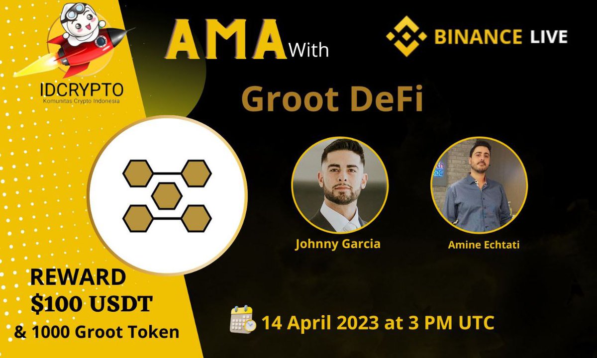 MarwekoBae's tweet image. #GrootDeFi AMA on #BinanceLive 

With @beaboutyourlife @DScamron
On April 14th 2023 at 3pm UTC 

@GrootDex #WeAreGroot #DecentralizedBank #XDCNetwork
#MultiChain #DeFi