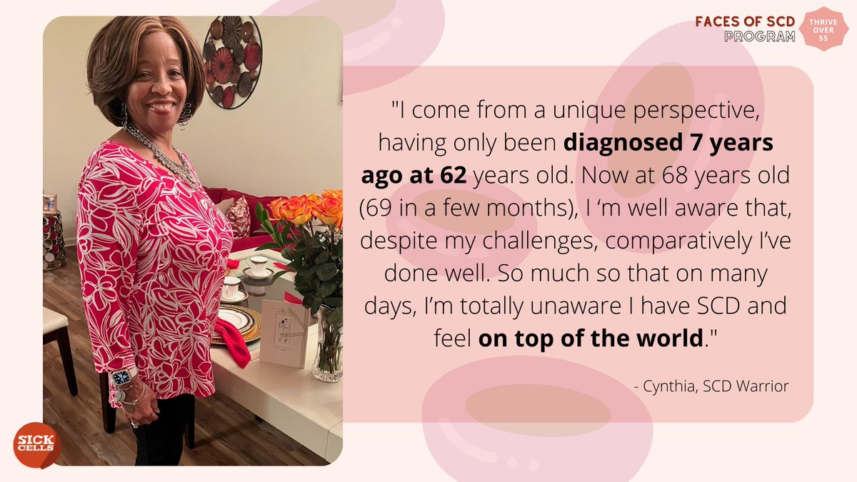 SickCells's tweet photo. "What I would say to younger warriors is pretty much the same I said to Elder Warriors. I don’t think enough emphasis is placed on the importance of mind/body connection." - Cynthia, SCD Warrior #elderwarriors #wisewarriors #sicklecell #ThriveOver55 #sicklecelldisease #facesofscd https://t.co/q9fz1W6s84
