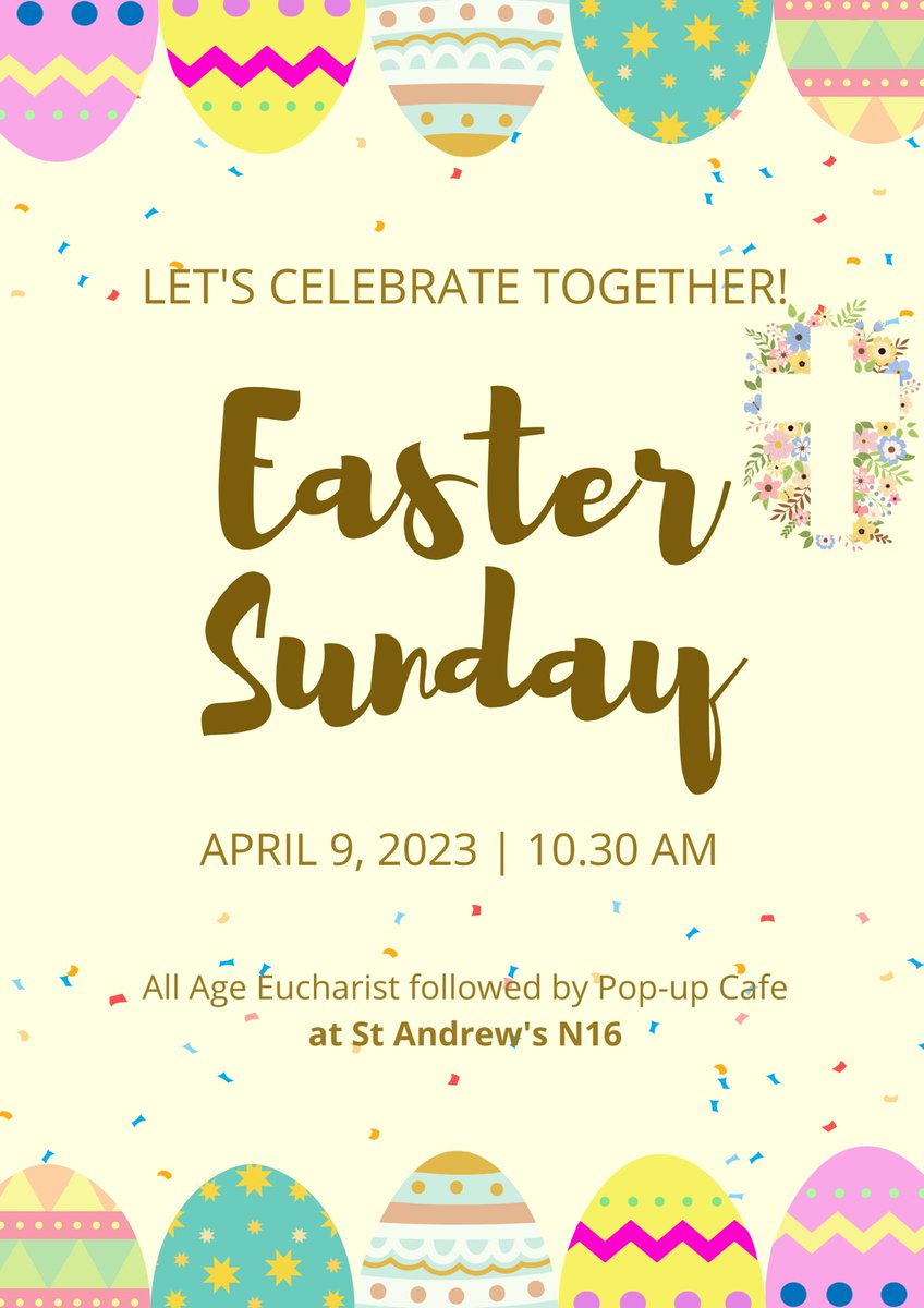 Come and celebrate tomorrow <a href="/StAndrewsN16/">StAndrewsN16</a> 10.30am starting with 🔥 
…there’ll be singing, 
activities for children 
Holy Communion
and ending w Easter Egg hunt 
&amp; pop-up cafe 
(cake, brownies, hot cross buns🧁🍰!!!).