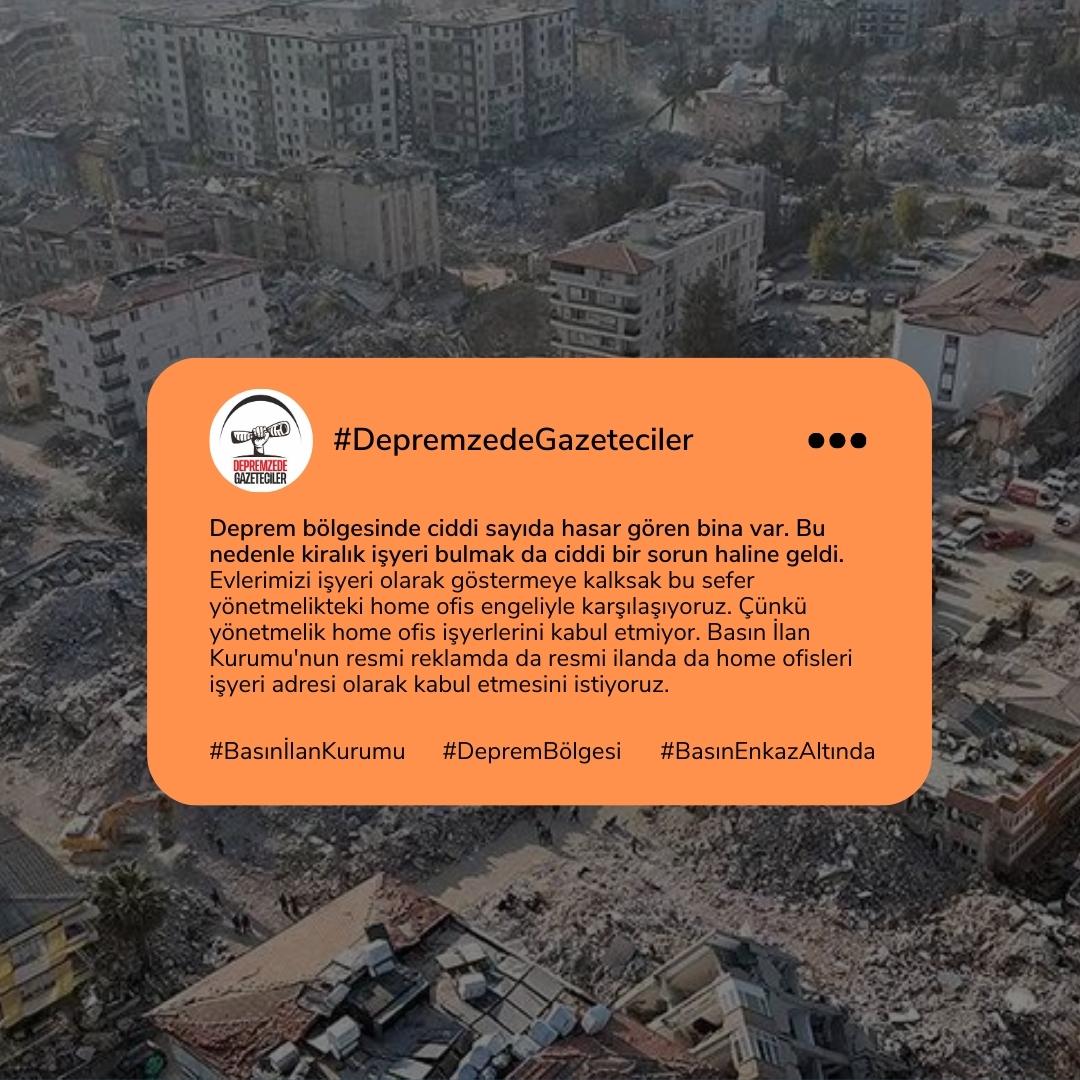 Deprem vurdu, bir de siz vurmayın...

#depremzedegazeteciler #basınenkazaltında #BasınİlanKurumu #deprembolgesi

<a href="/RTErdogan/">Recep Tayyip Erdoğan</a> <a href="/tcbestepe/">T.C. Cumhurbaşkanlığı</a> <a href="/basinilankurumu/">Basın İlan Kurumu</a> <a href="/caviterkilinc/">Cavit ERKILINÇ</a> <a href="/fahrettinaltun/">Fahrettin Altun</a> <a href="/mahirunal/">Mahir Ünal 🇹🇷</a> 
<a href="/YildizFeti/">Feti Yıldız</a> <a href="/ismailozdemirrr/">İsmail ÖZDEMİR 🇹🇷</a>
<a href="/avhamzadag/">HAMZA DAĞ</a>
<a href="/avahmetozdemir/">Ahmet Özdemir</a>