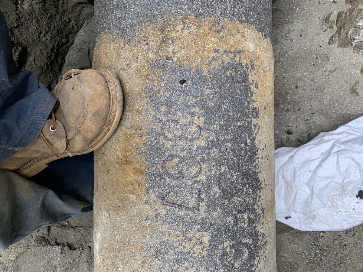 brerloom's tweet photo. 12” diameter cast iton gas pipe put in service 1898. Print reads Mc NP &amp; F Co 1897. https://t.co/BpB5MO9a6Q