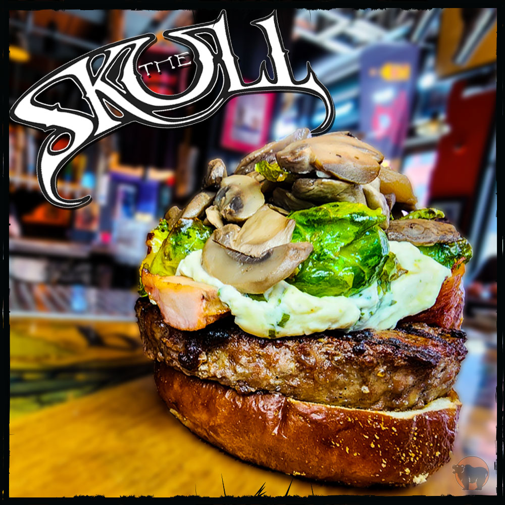 KumasWestLoop's tweet image. In celebration of #TheSkull playing at @theemptybottle with @EyehategodNola on 4.21 we bring you the return of THE SKULL BURGER!
10oz Kuma's Patty, Maple Bourbon Pork Belly, Roasted Brussel Sprouts, Goat Cheese, Sautéed Mushrooms, &amp;amp; Fresh Garlic.
At @KumasWestLoop 4.17-4.23