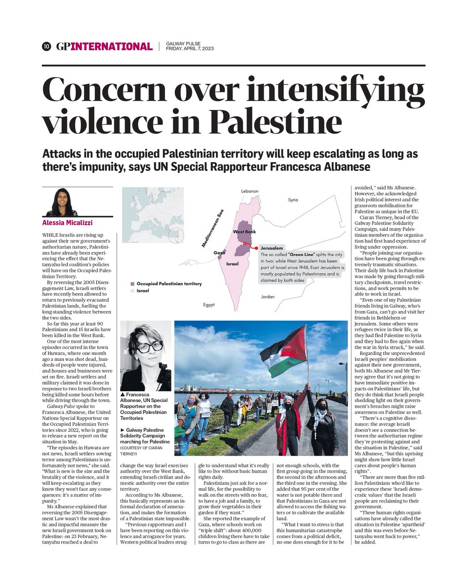 Thanks to the UN Special Rapporteur on the occupied Palestinian territory @FranceskAlbs for giving the international news section of the @galwaypulse1 a clear and thought-provoking overview of Palestine.
Thanks to @ciarantierney too for his precious local point of view!
