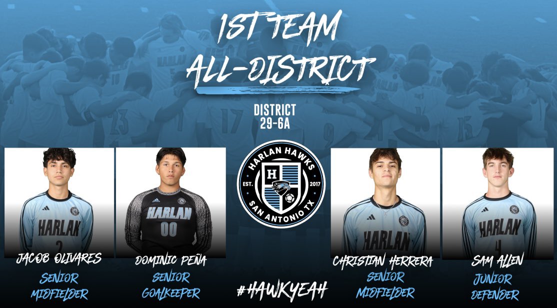 HarlanSoccer's tweet photo. We are so proud of our HAWKS!!!
UNDEFEATED District Champs, 
Bi-District Champs, Area Champs &amp; Regional Quarterfinalists!!! 
All-District Selections Below⬇️
#HawkYeah 
@NISDHarlan @NISD_Athletics @harlanhawkmedia @6a_28 @Soy_SAF @SATXSoccer @tascosoccer @50_50Pod @hinojosa_david https://t.co/VrpopfQQi0