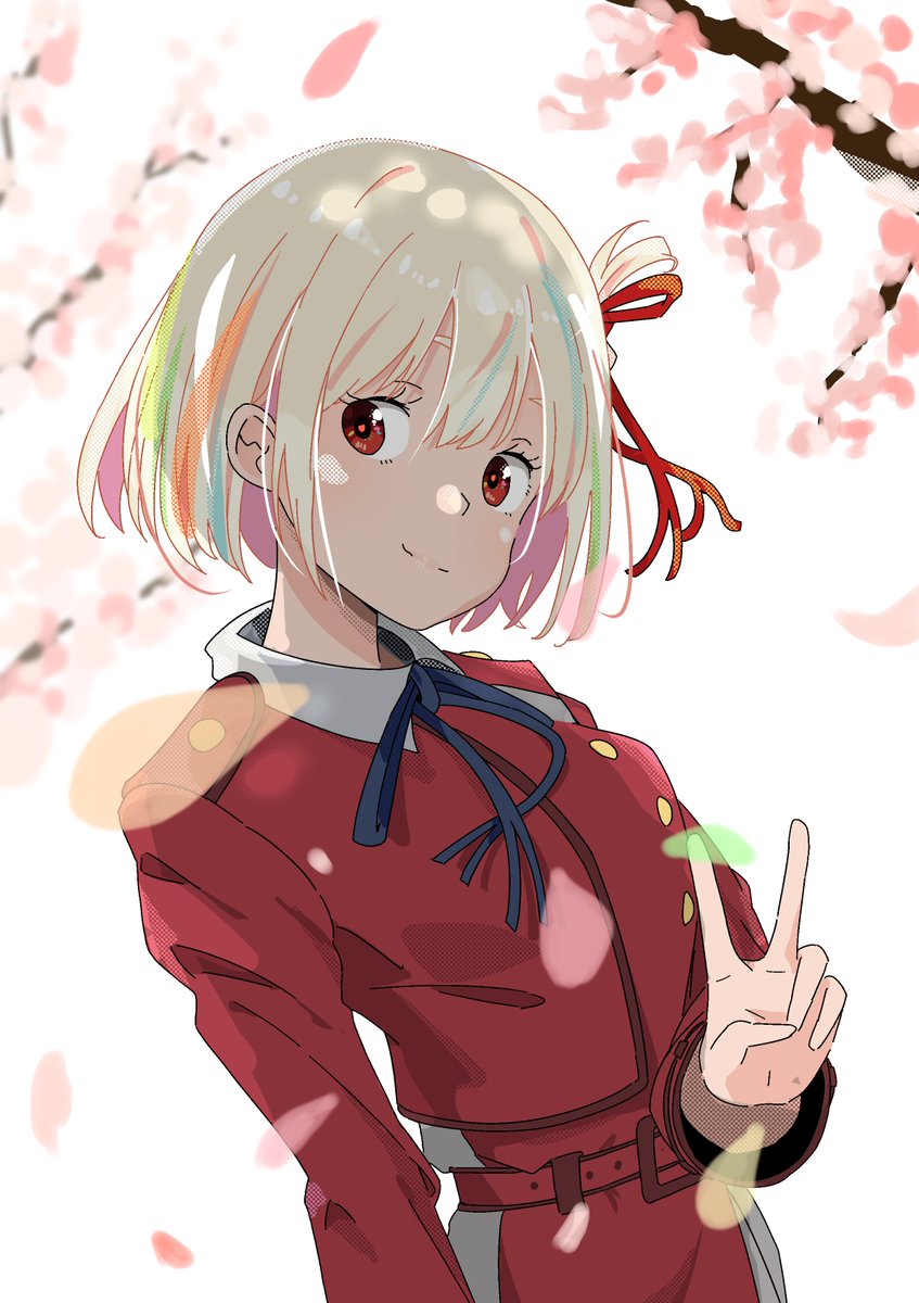 nishikigi chisato 1girl lycoris uniform ribbon blonde hair red eyes solo short hair  illustration images